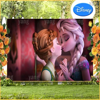 Disney Cartoon Pasūtījuma Saldēti Cute Princese Elza Anna Meitenes Dzimšanas Dienas Ballīti Sarkans Fons Apdare, Fotogrāfijā Fona