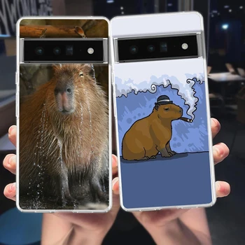 Gudrs Capybara Google Pikseļu 8 7 6 Pro Telefonu Gadījumā Mīksto TPU Pikseļu 6.A 5 4 5.A 4A 3A XL 5G Silikona Skaidrs, Triecienizturīgs Vāks