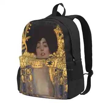 Gustava Klimta-Džūdita Un Vadītājs Holofernes Extd. Ii Lielo Jaudu Skolas Mugursoma Klēpjdatoru Somas Klimta Judith Klimta Zelta