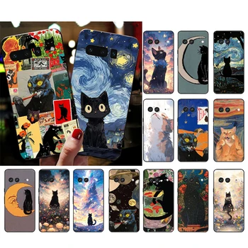 Mākslas Kaķis Telefonu Gadījumā Google Pikseļu 8 7 Pro 7A 7 6A 6 Pro 5.A 4A 3A Pikseļu 4 XL Pikseļu 5 6 4 3 3A XL
