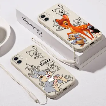 Mīksto Laukumā Šķidruma Vāciņu Gadījumā par Apple iPhone X XR XS 14 Pro Max 12 11 Pro 13 Mini 7 8 SE, 15 Plus Disney Bambi Karikatūra Capa