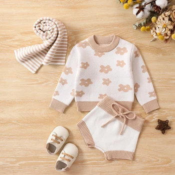 Toddler Meitenes 3 Gabali, Salds Ziedu Drukāt Apģērbs Ar Garām Piedurknēm Džemperis + Elastīga Vidukļa Bikses Kontrasta Krāsu Modes Apģērbi