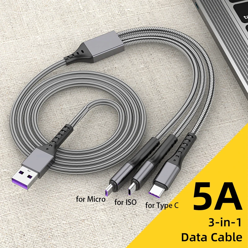 Lovebay 3 in 1 5.A 66W USB Tipa-K Kabeļa Ātrās Uzlādes Vadu 3in1 Micro USB C Tipa Lādētāju, Datu Kabeli, Lai iPhone 14 Samsung Xiaomi