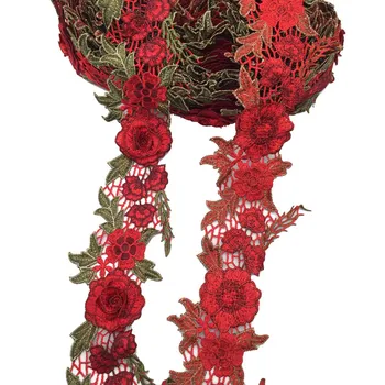1 Metri Skaistu Sarkanu Mežģīņu Ziedu Lentas Šūšanas Amatniecības Mežģīnes Apdari Embellishment Izšūtu Auduma