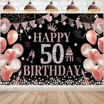 50. Happy Birthday Fonu Sievietēm, Rose Gold Fona Dekorēšana Pasakains Banner 50 Gadu Vecs Foto Fons Grupa Krājumi