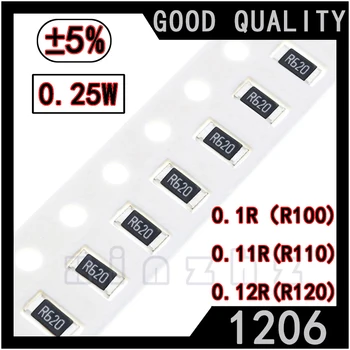 50GAB SMD 1206 Chip Rezistors 5% Augstu Precizitāti Čipu 0.25 W, Fiksētā Izturība 0.1 R 0.11 R 0.12 R 0.1 RΩ ohm Drukāšanas R100 R110 R120