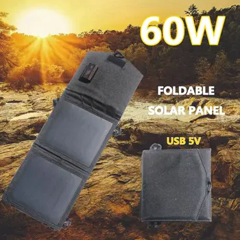 60W Salokāms Saules Paneļu Ūdensnecaurlaidīga Saules Lādētāju, USB 5V Portatīvā Saules Baterija Soma Mobilo Sunpower Āra Tūrisma Pārgājieni