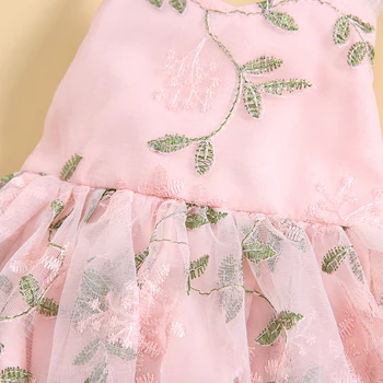 Baby Meitenes Romper Kleita Bez Piedurknēm, Izšūti Ziedu Salikuma Bodysuit Vasaras Drēbes
