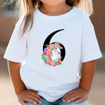 Bērnu T Krekls Dzimšanas Diena Numuri 1-10 Unicorn Krekls Vasaras Meitenes Dzimšanas Diena Topi Balts Ar Īsām Piedurknēm Savvaļas Tees Bērniem Puses Drēbes