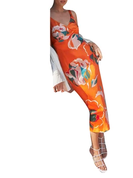 Caoirhny Sieviešu Kleita bez Piedurknēm, ar Ziedu Drukāt V Kakla Spilgtu Krāsu Saskaņošanas Vasaras Apģērbu Ilgi Maxi Kleita Beach