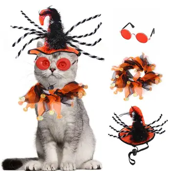Cat Halloween Apģērbs Suņu Halloween Kostīmi Pet Spider Raganu Cepure Zirnekļa Ragana Cepuri Klauns Apkakles Brilles Kaķis Smieklīgi Tērpu Suns