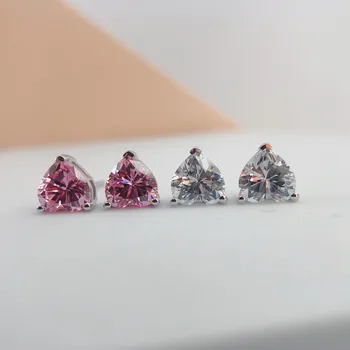Cietā Platīna PT950 Sieviešu Auskari 1 Karātu Sirds Pink Diamond Stud Auskari 14K Zelta Auskari Moissanite