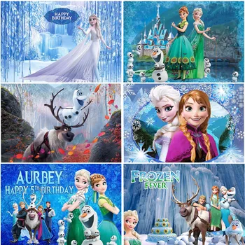 Disney Saldēti Tēma Elza Un Anna Princese Meitenes Dzimšanas Dienas Ballīti Backdrops Ledus Ziemas Fotogrāfija, Foto Studija Pielāgotus Fonus