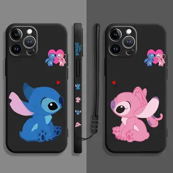 Disney Stitch Angel Kiss Pāris Šķidruma Telefonu Gadījumā Par Apple iPhone 14 13 12 11 Pro Max 13 12 Mini XS XR X 7 8 6 6S 5 5S Plus