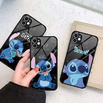 Disney Stitch Mīksts Bampers Gadījumā par Apple iPhone 8 7 6S XS X 13 Pro Max 15 11 Pro SE XR 12 Mini 14 Plus 14, Rūdīta Stikla Vāks