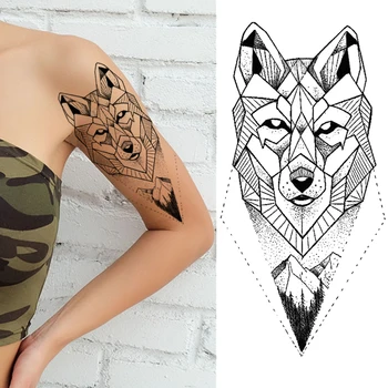 DIY Ģeometriskā Vilks Pagaidu Tetovējumu Uzlīmes Ūdensizturīgs Viltus Coyote Kalnu Tatoos Vīriešiem, Sievietēm Body Art Roku Totem Tetovējumiem