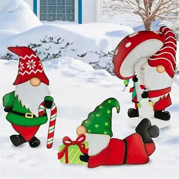 Dāvanu Sērija Gnome Metāla Ielikt 3 Santa Jaunā Rūķu Ziemassvētku Vecīša Pagalma Spraudnis Ziemassvētku Dekori Dārza Āra Pagalmā