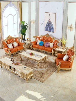 Eiropas stila ādas dīvāns trīs cilvēki, kas, taisni rindu apelsīnu virsējo slāni pātagot high-end noble mēbeles
