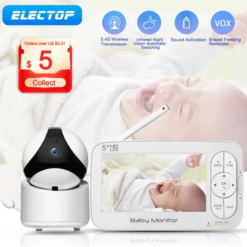 ELECTOP 5 Collu Bezvadu Video Baby Monitor 2.4 G divvirzienu Audio Video Night Vision Ar Pan Tilt Kamera, Home Drošība-Aizsardzība
