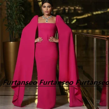 Elegants Rozā Vestidos De Gala Kvadrātveida Kakla Drapēti Atpakaļ Rāvējslēdzēju Ar Lakatu, Vienkārši Seksīgs, Dubaija Arābija Grīdas Garums Festa
