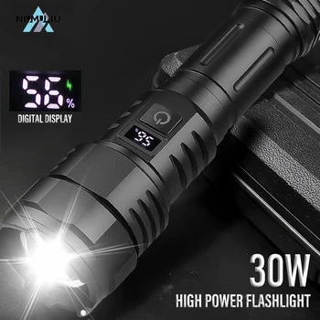 F2 High Power 30W LED Lukturīti, USB Uzlādējams 26650 Lāpu, ar Jaudas Displeju Ūdensizturīgs Tālummaiņas Kempings Zvejas Laternas