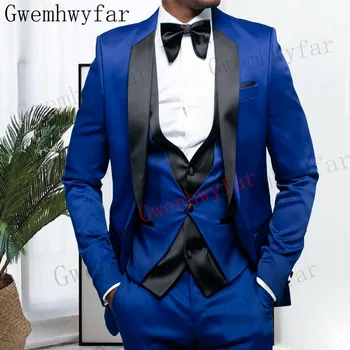 Gwenhwyfar 2023 Jaunu Modes 3 Gabali, Vīriešu Uzvalku Formālas Biznesa Uzvalki, Royal Blue Tuxedos Kāzām Līgavainis Žakete+Bikses+Veste