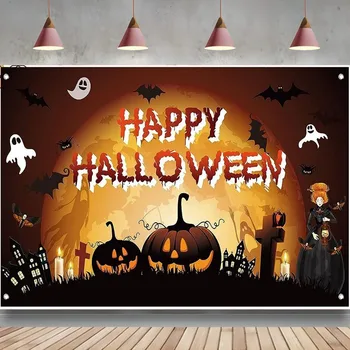 Haunted Happy Halloween Fons Drausmīgs, Ķirbju Naktī Kapos, Fotogrāfijā Fona Puse Rotājumi Banner Photo Booth Aksesuāri