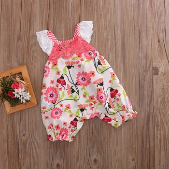 Jaundzimušais Meiteņu Mežģīņu Ziedu Romper JumpsuitOutfits Sunsuit Drēbes