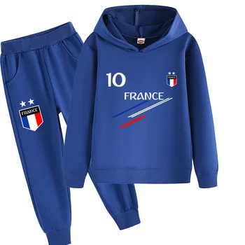 Jaunu Bērnu Apģērbu komplekts Bērnu Zēniem Francijas Futbola 10 MBP Kapuci Tracksuit 2gab Bērniem Zēns, Sporta tērps, Tērpi Komplekti