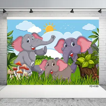 Karikatūra Ziloņi Sēņu Džungļu Fotogrāfijas Fons Vinila Fons Bērnu Bērniem Dzimšanas dienas ballīti Photocall Foto Studija