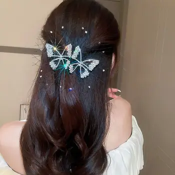 Līgava Kāzu Galvassegu Meitenēm Zircon Crystal Butterfly Matu Spraudes Korejas Barrettes Elegants Atsperu Skavas Sievietēm, Matadatas