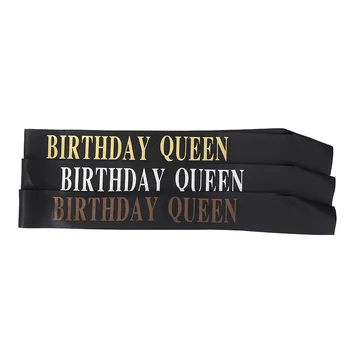 Melna satīna gludināšanas amatniecības lentes dzimšanas diena queen un dzimšanas dienas meitene dzimšanas dienas svinības etiķete lentes rotājumi