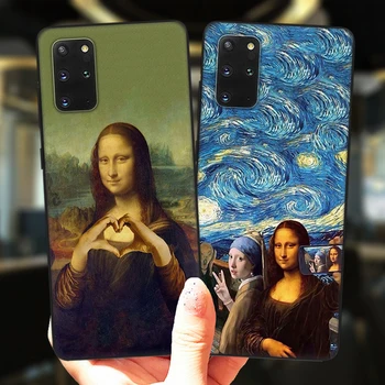 Melns korpuss Samsung S23 Plus S20 S21 S22 FE, ŅEMIET vērā, 20 Ultra Tautas Fuuny Mona Lisa Drukāt Modes Mīksta Silikona Vāciņu