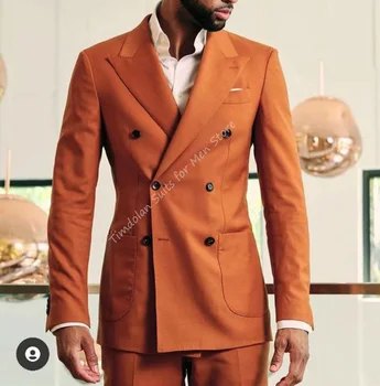 Modes Vasaras Orange Vīriešu Uzvalki, Īpaši Pielāgoti 2 Gabals Žakete Ar Biksēm Gadījuma Tuxedos Ikdienas Apģērbs, Vīriešu Apģērbus Uzstādīt Kostīmu Homme