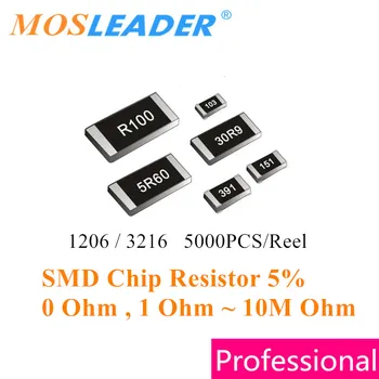 Mosleader 5000pcs 5% 1206 0R ~ 10M Sērijas 3216 0 Ohm SMD Chip Rezistors 10R 51R 91R 100R 1K 4.7 K 5.1 K 10K 47K 51K 91K 100K 1M