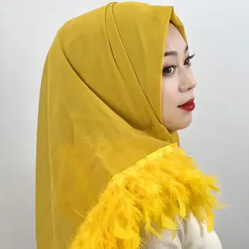 Musulmaņu Hijab Šifona Šalle Spalvu Šalles Tīrtoņa Krāsas Lakatu Turban Sievietēm Islāma Stoles Šalle Wrap Pashmina Bufanda Foulard