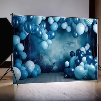 MĒNESS.QG Fons Pasūtījuma Zēns Baby Dušas Zilā Dzimšanas dienas svinības Fona 3D Mākoņi Debesis Sienas Ziedu Balonu Dēļu Grīdas Photo Booth