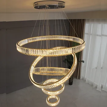 Mūsdienu Lustra, lai Dzīvojamā Istaba Lielu Viesnīcu Zālē Kāpnes LED Kristāla Lustras Kārta Ring Spuldzes Mājas Dekori Gaismas Ķermeņi,