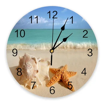 Pludmales Gliemene Seashell Starfish PVC Sienas Pulkstenis Mūsdienu Dizaina Dzīves Telpu Dekorēšana Sienas Pulkstenis Mājas Decore Sienas Digitālais Pulkstenis