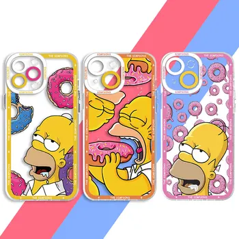 Pārsegs Soma Tālrunis Lietā par iPhone 14 Pro SE 7 6s 15, Plus 12 Mini 13 Pro Max XR 8 11 X XS Pārredzamu Mīksto Homer J-Simpsons Donut