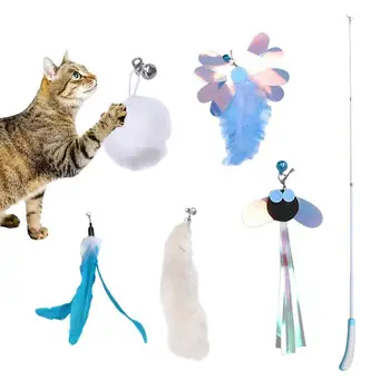 Rezerves Kaķu Spalvu Rotaļlietu Komplekts Handfree Putnu/Spalvu Kaķis Zizli Interaktīvais Kaķis Rotaļlietas Spalvu Kaķis Rotaļlietas Zizli Kaķis Stick Kaķis Produkti