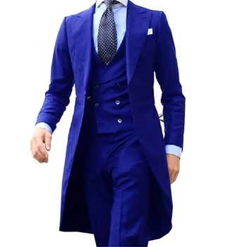Royal Blue Ilgi Asti Žakete 3 Gabali Džentlmenis, Vīriešu Uzvalku Vīriešu Modes Līgavainis Uzvalku Kāzu Balli Jaka, Veste ar Biksēm