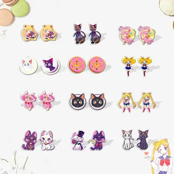 Sailor Moon Cute Karikatūra Stud Auskari Sievietēm Anime Attēls Luna Kaķis Tsukino Usagi Cosplay Akrila Auskari Rotaslietas, Aksesuāri