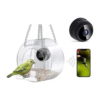 Smart Putnu Māja Pet Pakārtotā Akrila Ar Kameru Mājās Pet Putnu Pakārtotā Pārredzamu 1080P HD Viegla Uzstādīšana