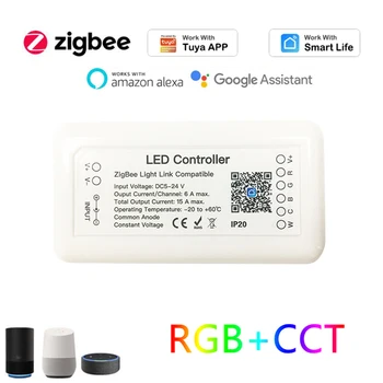 Tuya Zigbee Gaismas Lentes Kontrolieris 6pin Smart Home LED RGB Kontrolieris+PKT DC12-24V Strādā Ar Alexa, Google Home Nepieciešama centrs