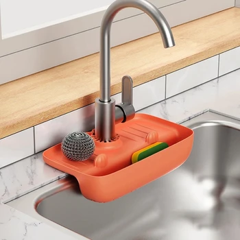 Virtuves splash pierādījums drenāžas statīvā jaucējkrāns padziļinājums ūdens savākšanas mat neslīdoša galda paklājiņš, virtuves lupatu, sūkli drenāžas uzglabāšanas plaukts
