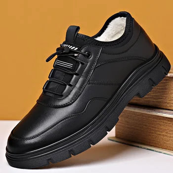 Vīriešu ādas kurpes Rudens un ziemas ikdienas biznesa oficiālu ādas kurpes Modes Britu universāls un silta plīša moderns kurpes
